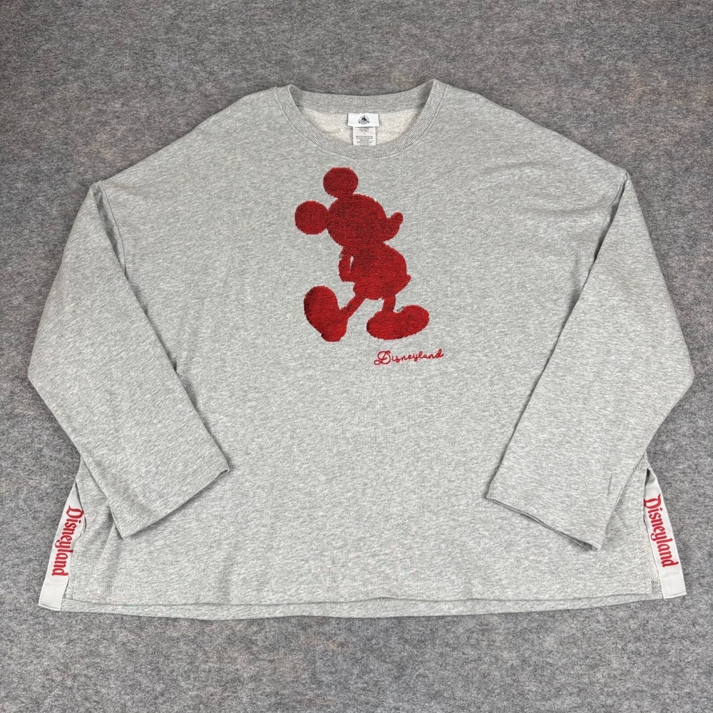 Disney Parks Sweatshirt Sweater Mickey Mouse Disneyland Sequins Gray Womens XL‎